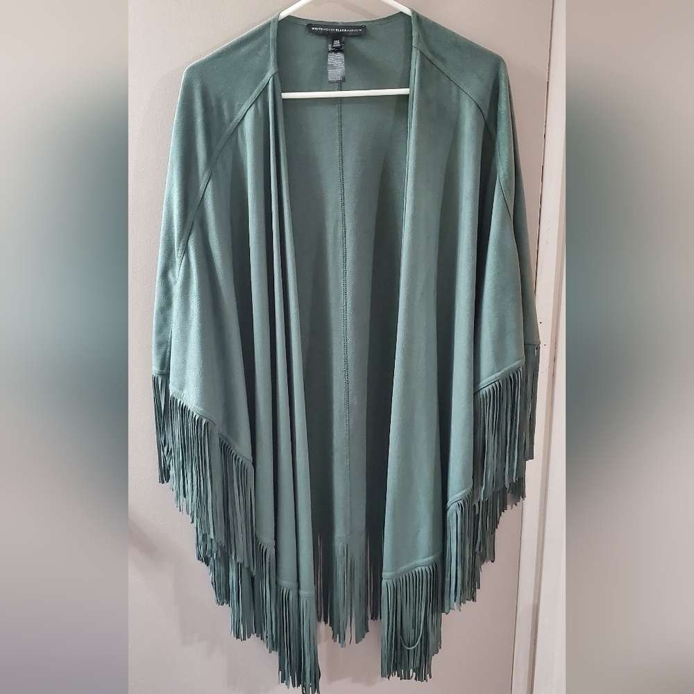 White House Black Market Everygreen Faux Suede Fringed Shawl. One Size